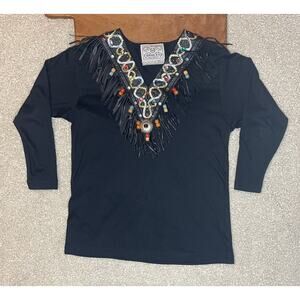 Vintage Bellows Brut Briquet. Western Black Leather Accent with Beads. OSFM